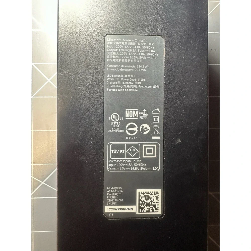 XBOX ONE Power Supply AC Adapter Brick OEM Official X892290-003, A13-203N1A